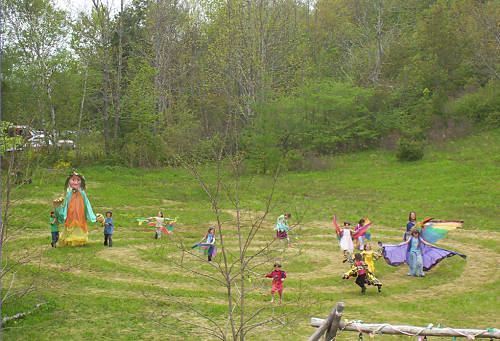 giant puppet and butterfly costumes