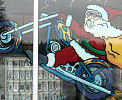 Santa on a motorbike window painting